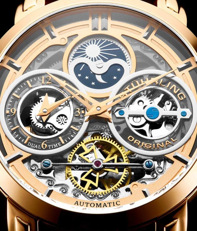 Stuhrling Original | Accessories | Stuhrling 37b 3 Luciano Automatic  Skeleton Dual Time Ampm Bracelet Mens Watch | Poshmark